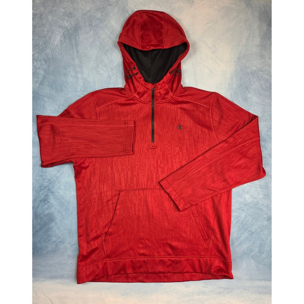 Champion Elite Mens XL Red Space Dye Quarter Zip Performance Hoodie Pullover